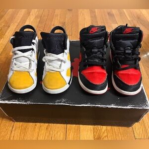 Lot of 2 pairs of Air Jordan Retro 1 bred satin & Jordan 6 yellow size 9C